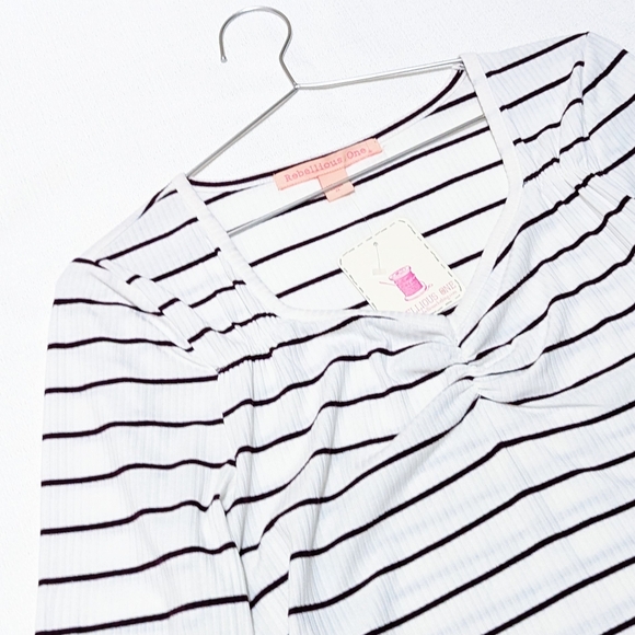 NEW! | Rebellious One | Striped | Sweet Heart Neck Line | Rutched | Ribbed | - Picture 4 of 7